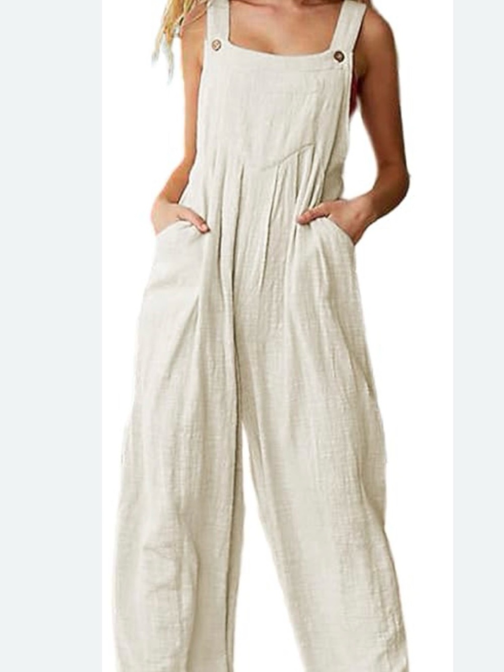 Women’s Cream Wide-Leg Jumpsuit Vintage Inspired Lived-in Beachy Vacation